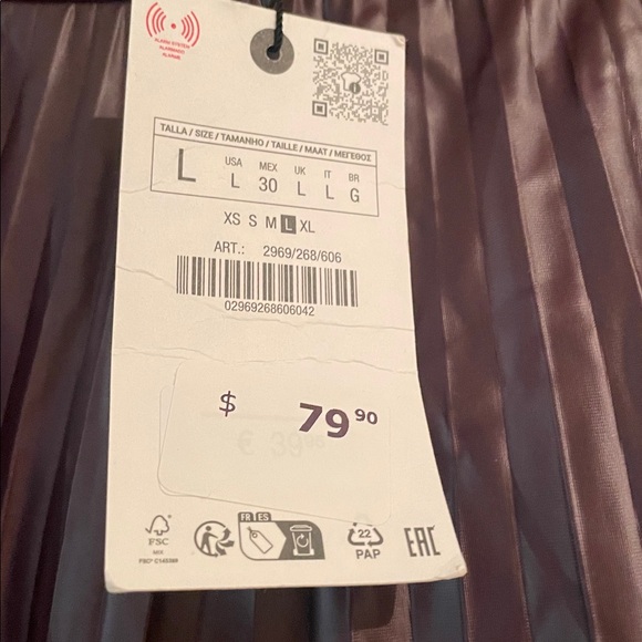 Zara Brown Pleated faux leather Midi Skirt - Picture 3 of 3